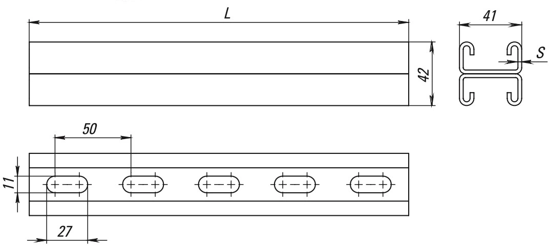 Профиль двойной EKF STRUT-система S-Line 41x21х2.5х2100 высота – 21 мм, ширина – 41 мм, длина – 2100 мм, толщина – 2.5 мм, материал – оцинкованная сталь, покрытие – цинкование по методу Сендзимира, цвет - светло-серый stpd4121210x2,5
