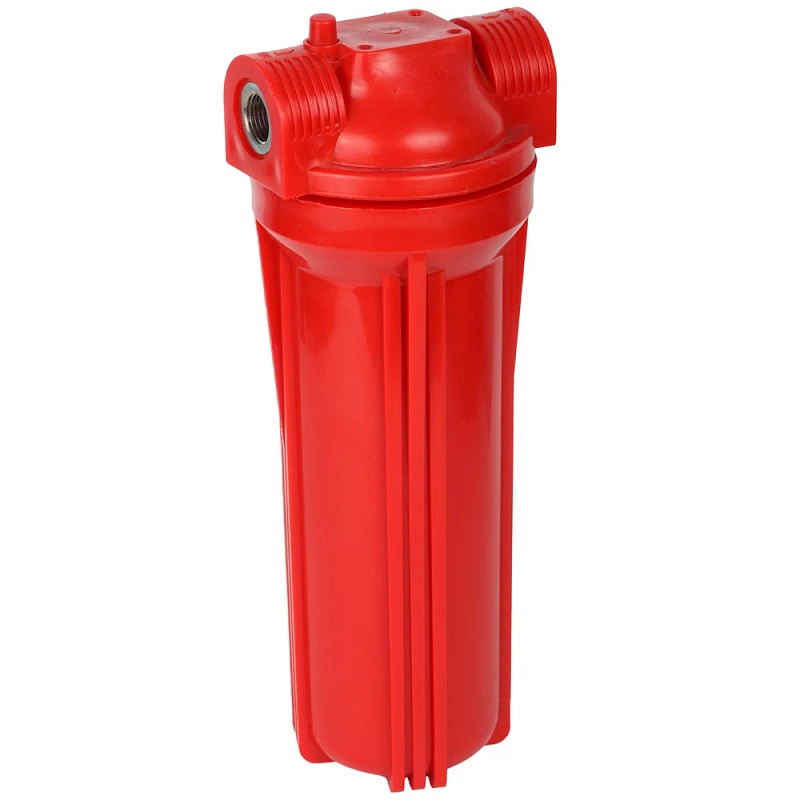 Фильтр магистральный Акватек FMR 3/4″ Ду20 Ру6 для горячей воды, без картриджа, непрозрачный красный корпус 10″, присоединение - внутренняя резьба