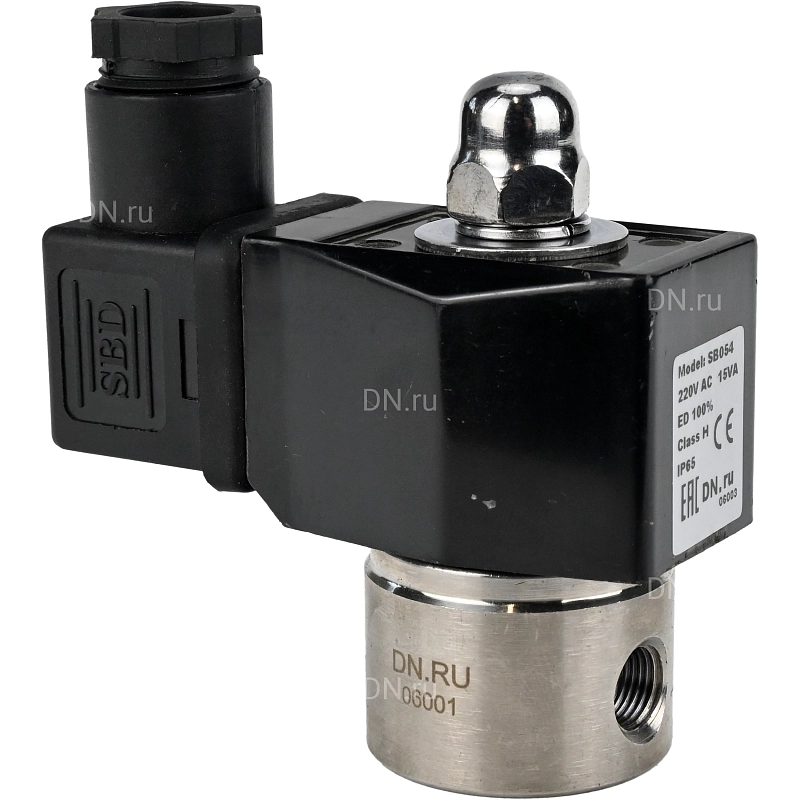 Клапан электромагнитный 1/8″ Ду6 Ру10 прямого действия двухходовой, корпус - сталь нержавеющая 304, присоединение - внутренняя резьба, уплотнение - VITON, нормально-открытый, катушка - 24 В AC (VS331-VT-NO-24VAC)